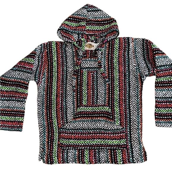 Earth Ragz Baja Mexican Blanket Pullover Poncho Hooded Sweater - Size Small - Picture 1 of 8